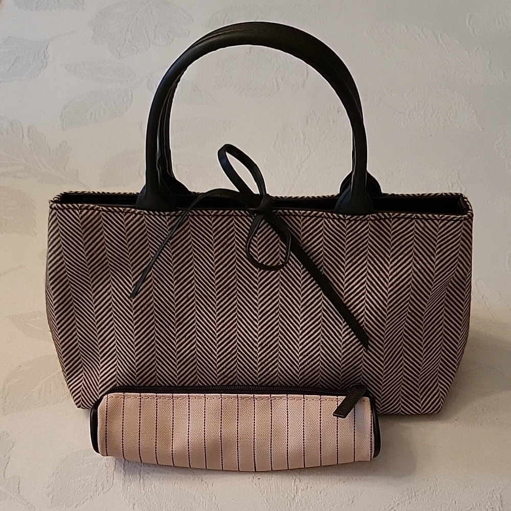Estee Lauder Beige & Espresso Handbag with Bonus Cosmetic Pouch!